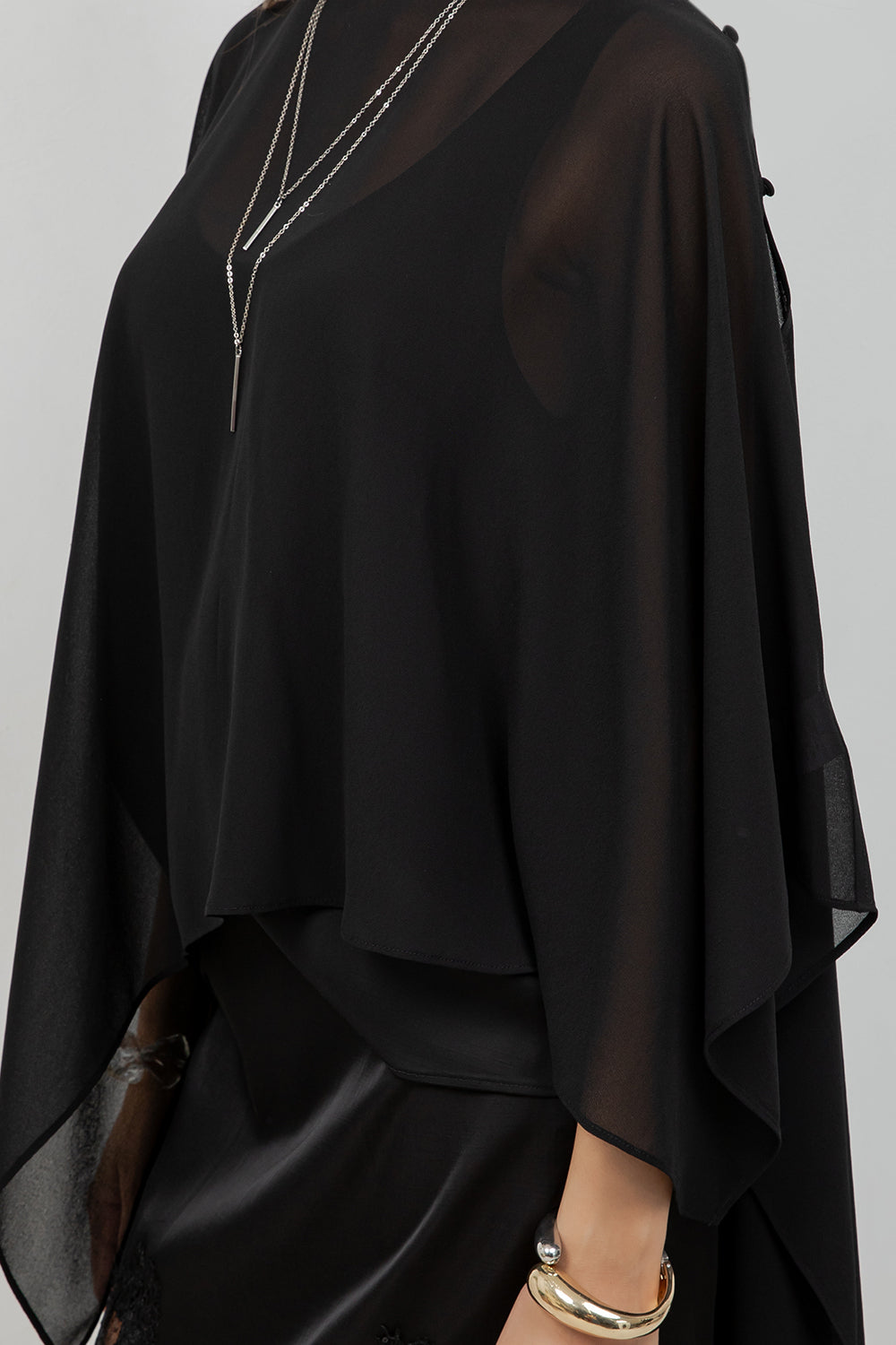 SHEER CHIFFON ASYMMETRICAL PULLOVER CAPE - Whiteroom+Cactus