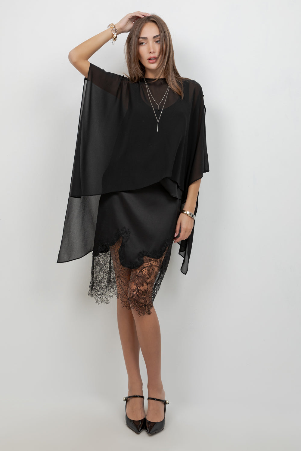 SHEER CHIFFON ASYMMETRICAL PULLOVER CAPE - Whiteroom+Cactus