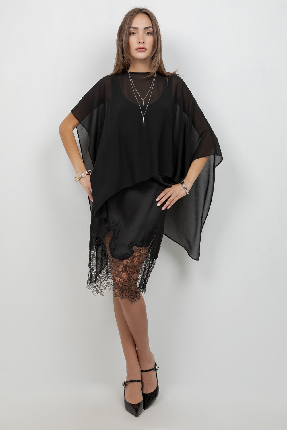 SHEER CHIFFON ASYMMETRICAL PULLOVER CAPE - Whiteroom+Cactus