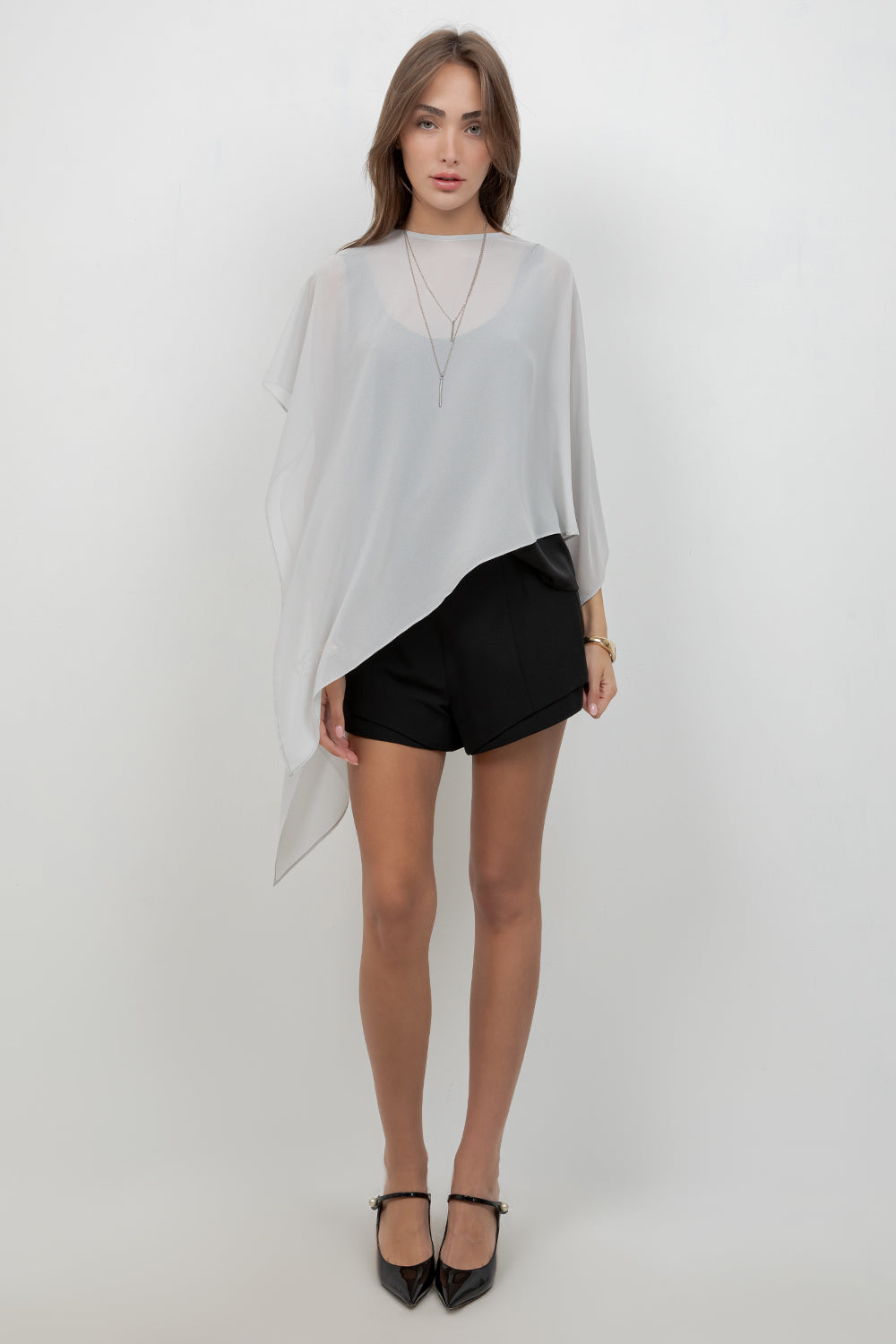SHEER CHIFFON ASYMMETRICAL PULLOVER CAPE - Whiteroom+Cactus