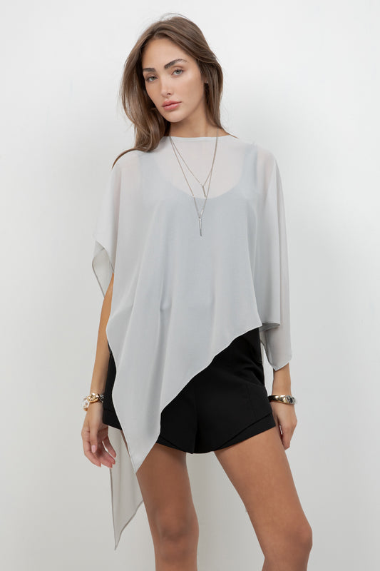 SHEER CHIFFON ASYMMETRICAL PULLOVER CAPE - Whiteroom+Cactus