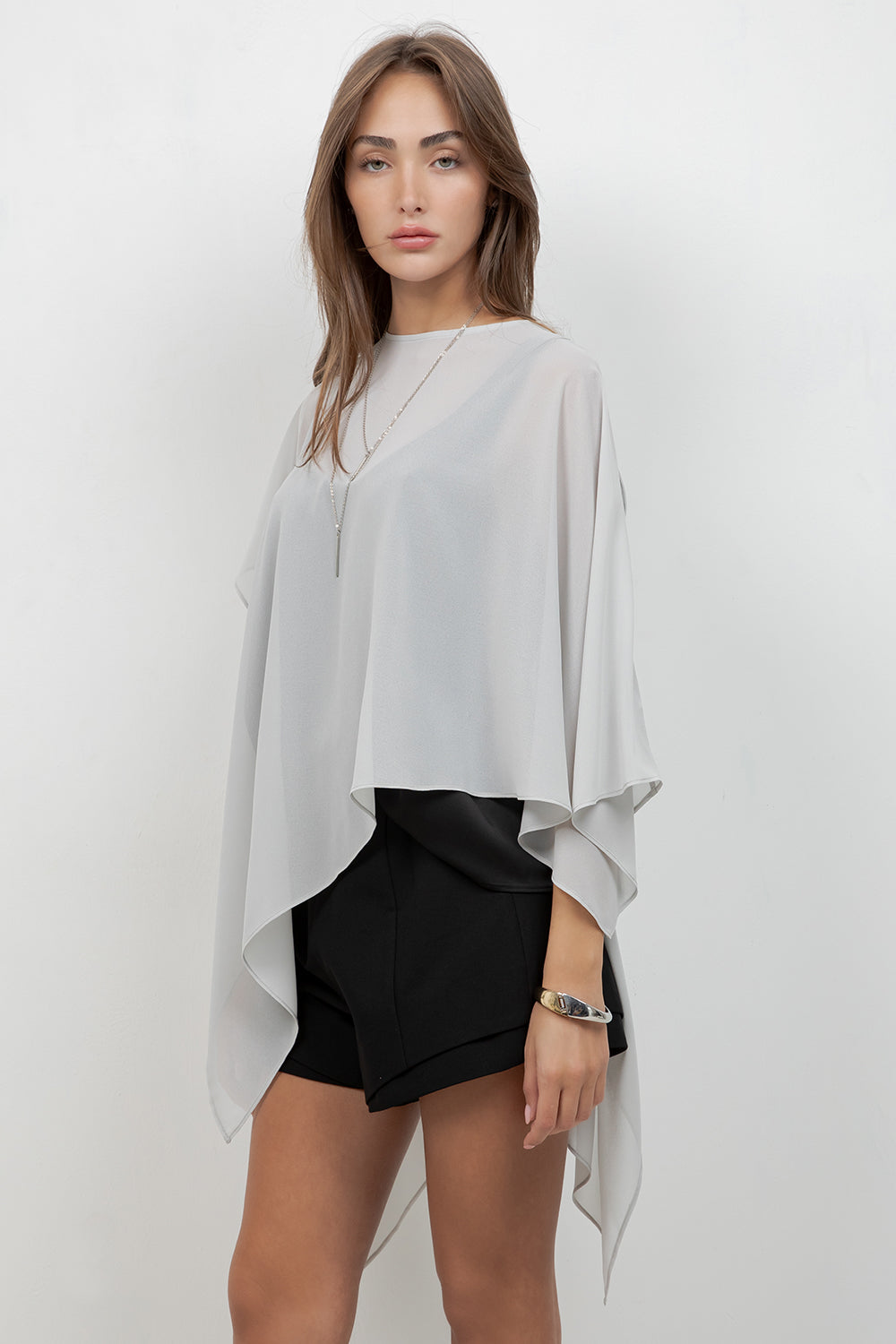 SHEER CHIFFON ASYMMETRICAL PULLOVER CAPE - Whiteroom+Cactus