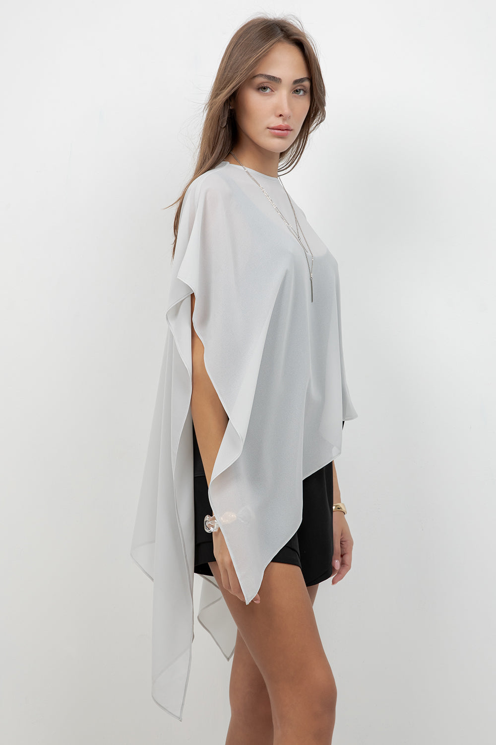 SHEER CHIFFON ASYMMETRICAL PULLOVER CAPE - Whiteroom+Cactus