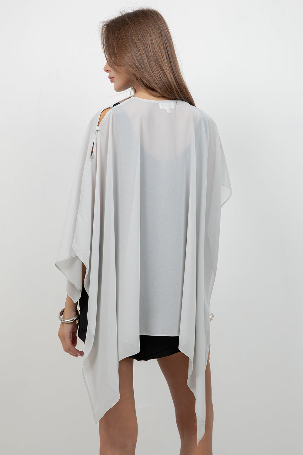 SHEER CHIFFON ASYMMETRICAL PULLOVER CAPE - Whiteroom+Cactus