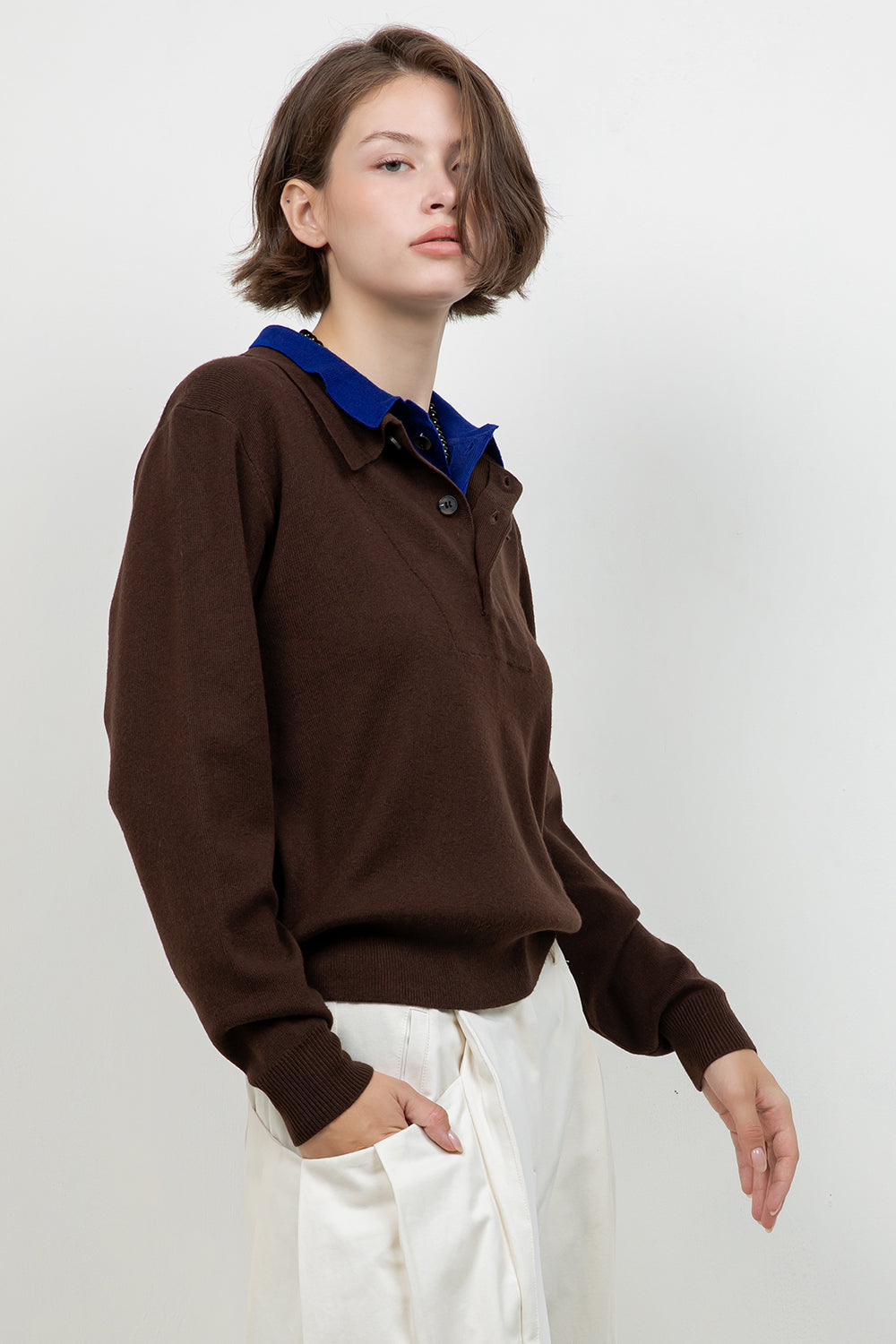 DOUBLE COLLAR BUTTON DOWN KNITTED SWEATER
