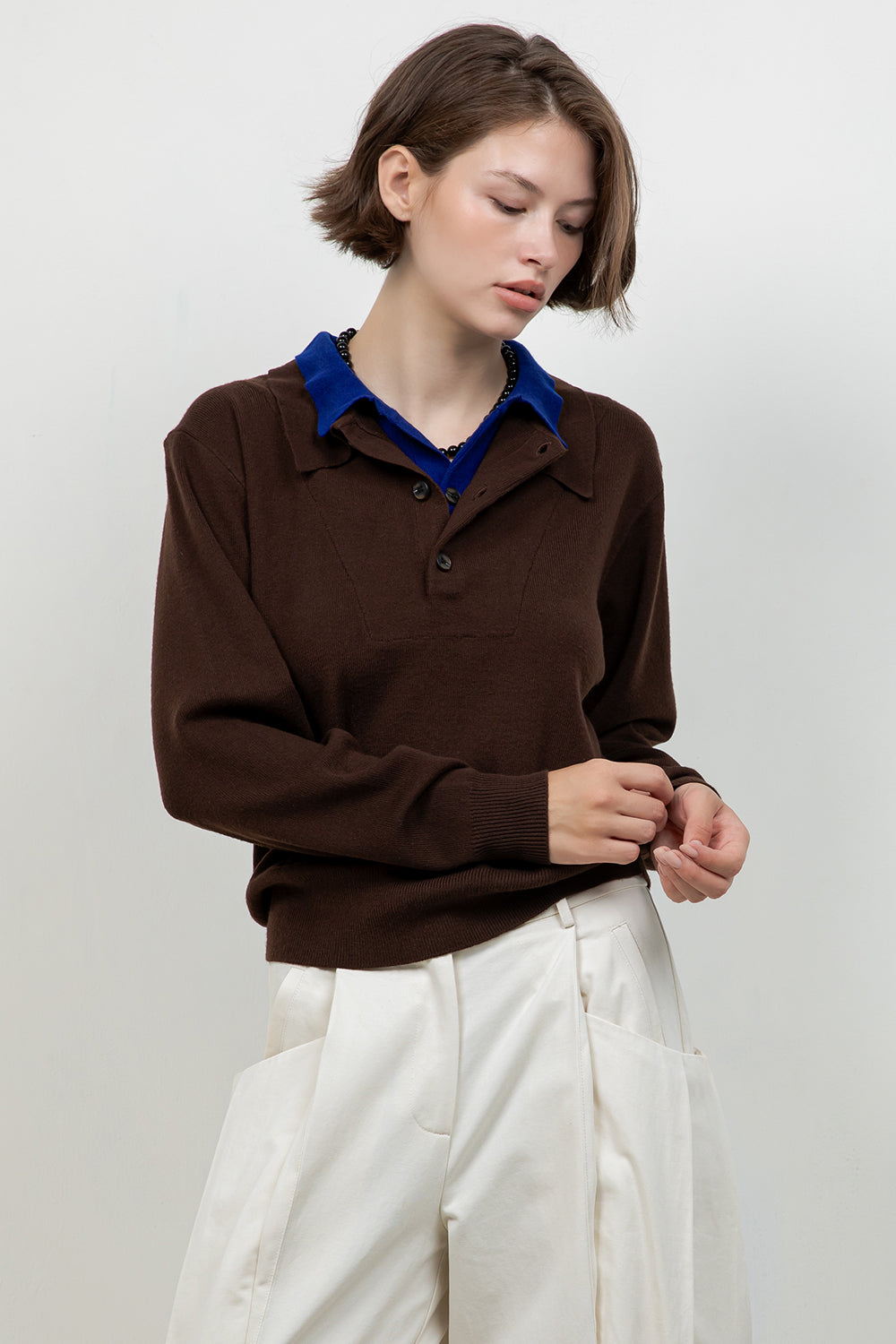DOUBLE COLLAR BUTTON DOWN KNITTED SWEATER