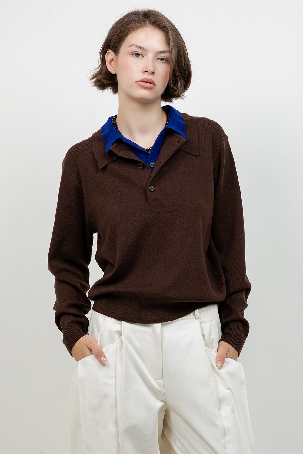 DOUBLE COLLAR BUTTON DOWN KNITTED SWEATER