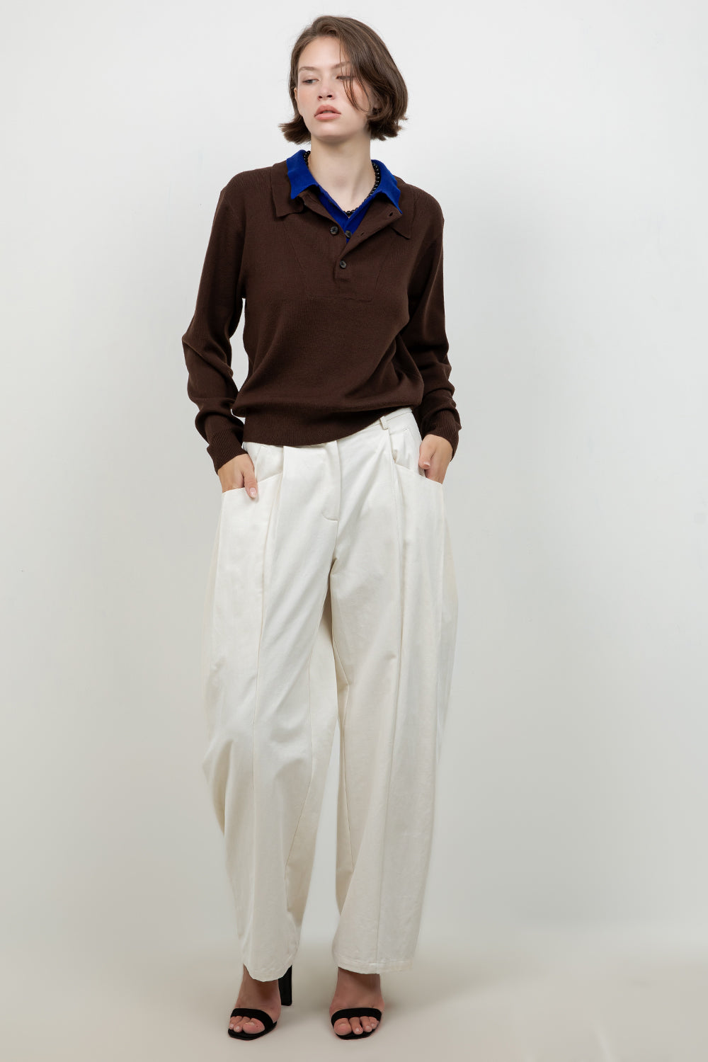 DOUBLE COLLAR BUTTON DOWN KNITTED SWEATER