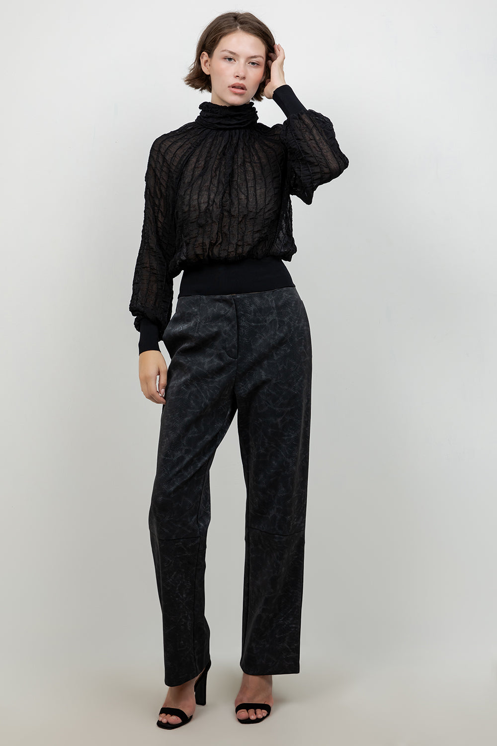 FAUX PU LEATHER SNAKE SKIN EFFECT PANTS