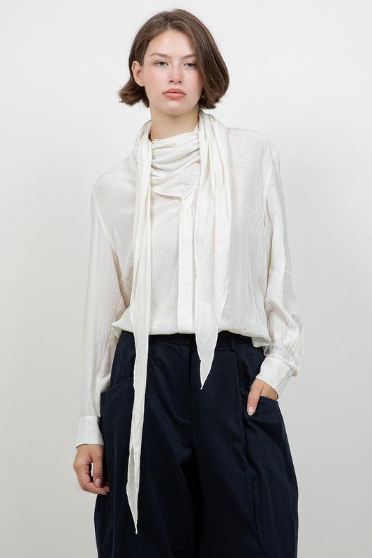 SOFT CRINKLE WOVEN BLOUSE WITH WRAP AROUND SELF SCARF