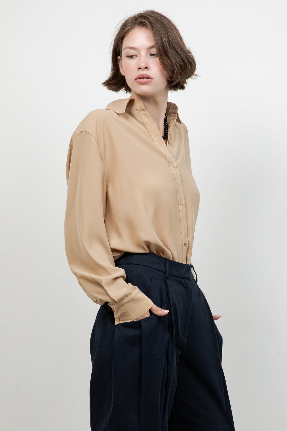 SOFT BUTTON DOWN WOVEN BLOUSE