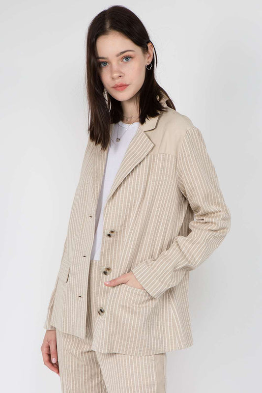 Contrast Insert Cotton Blazer - Whiteroom+Cactus