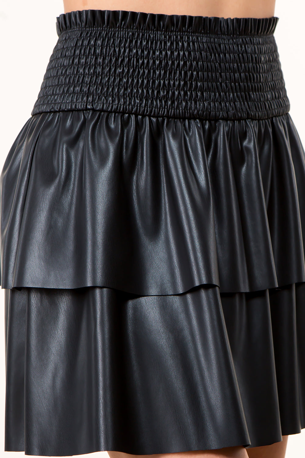 PU Leather Smocking Skirt