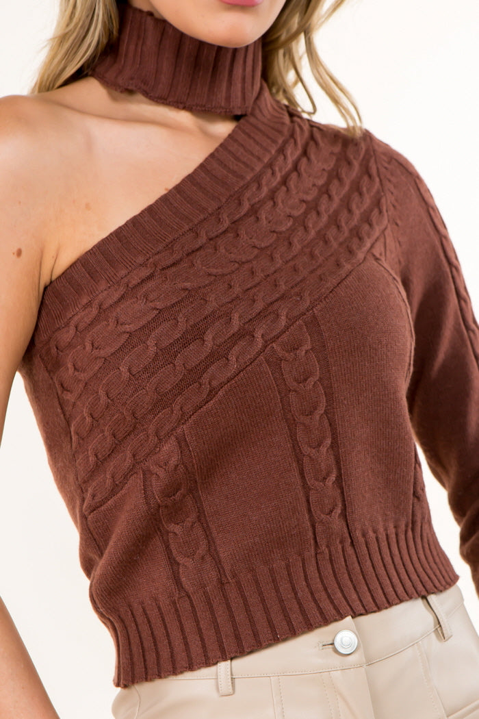 One Shoulder High Neck Pullover Sweater