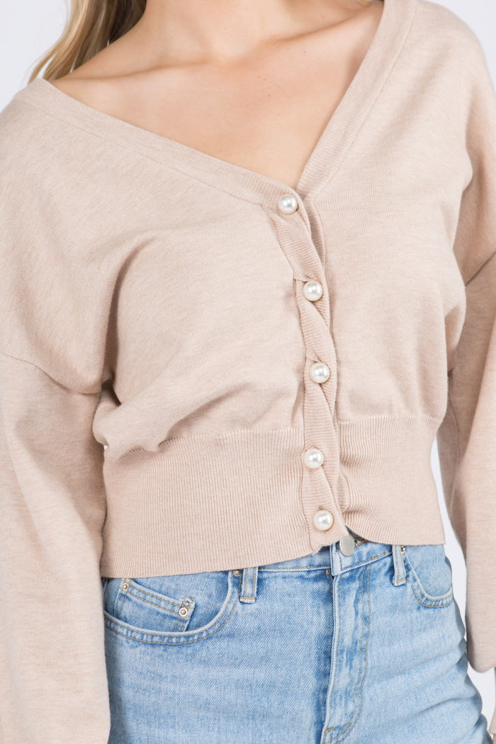 Pearl Button Twist Rib Detail Sweater Cardigan