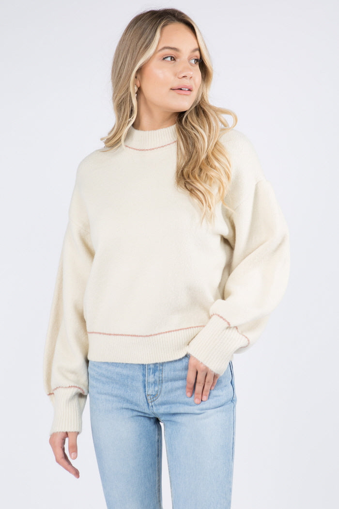 Pleated Sleeves Contrast Detail Sweater
