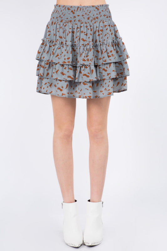Ruffle Detailed Leopard Skirt