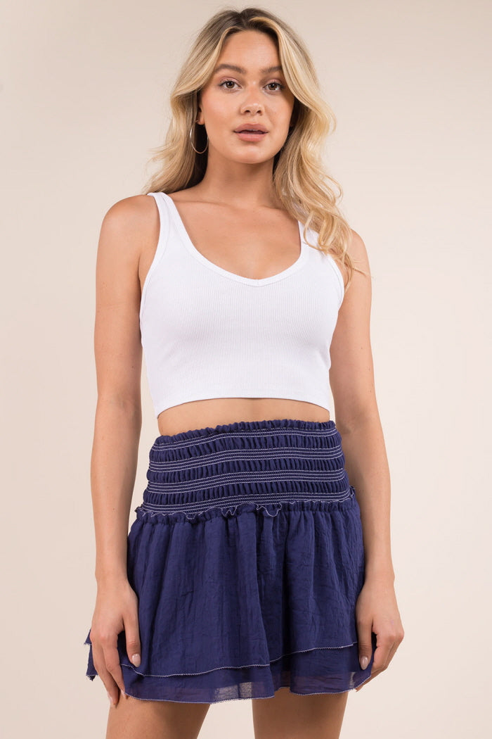 Contrast Stitching Linen Skirt