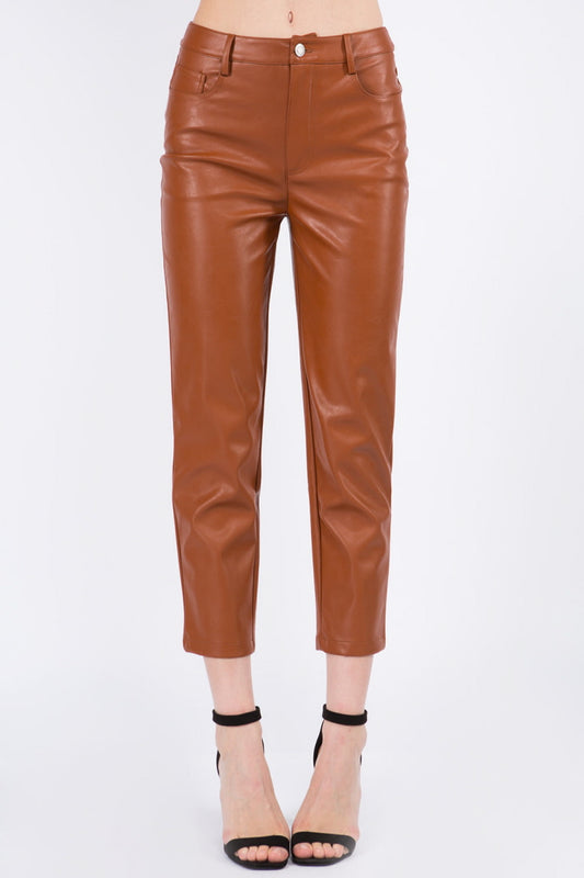 Soft PU Leather Cropped Pants