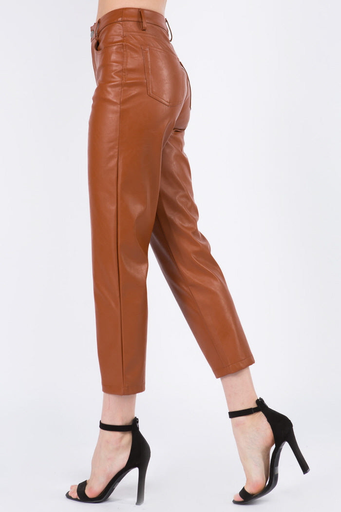 Soft PU Leather Cropped Pants