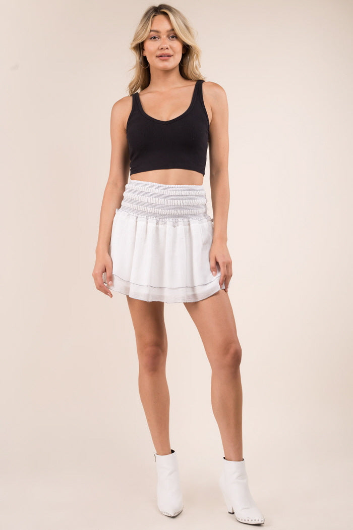 Contrast Stitching Linen Skirt