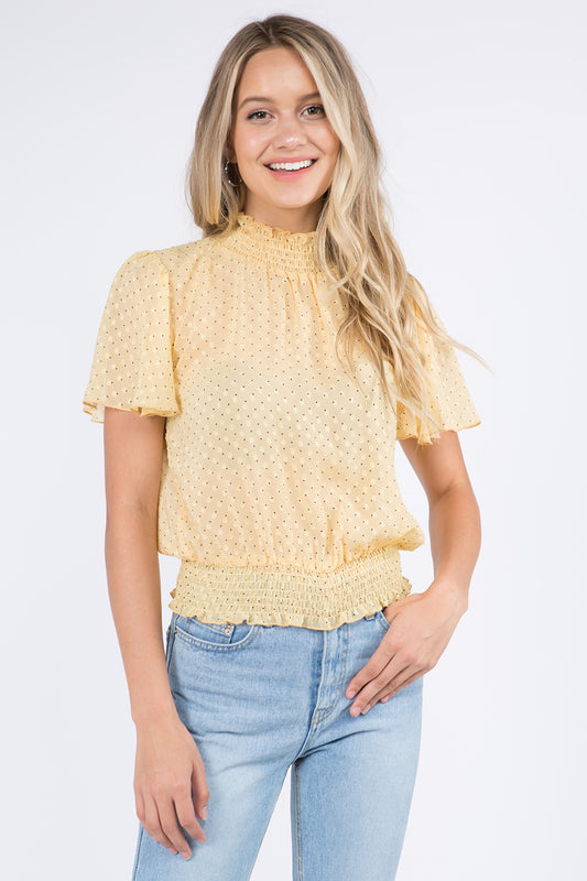 Polka Dot Smocking Detailed Blouse - Whiteroom+Cactus