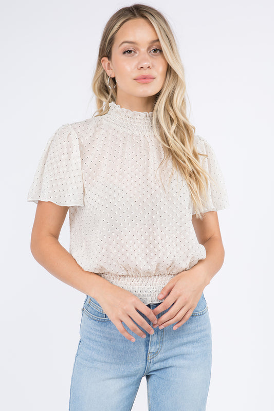 Polka Dot Smocking Detailed Blouse - Whiteroom+Cactus