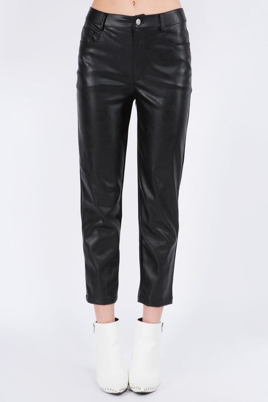 Soft PU Leather Cropped Pants