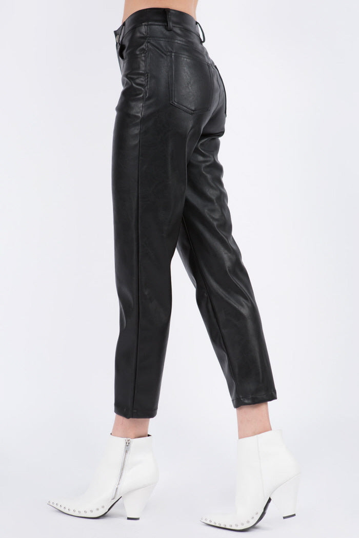 Soft PU Leather Cropped Pants