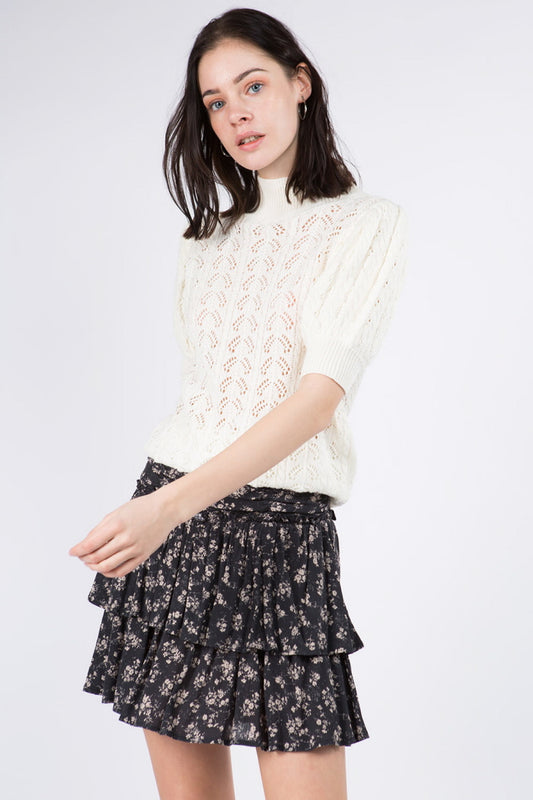 Spring Textured Puff Sleeves Sweater