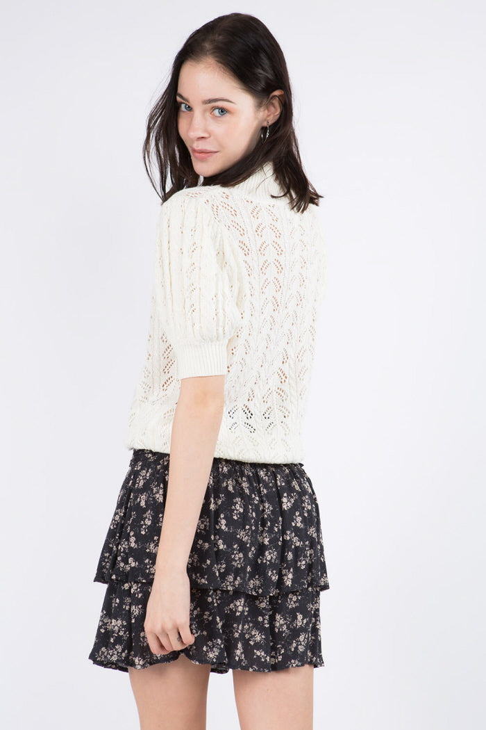 Spring Textured Puff Sleeves Sweater