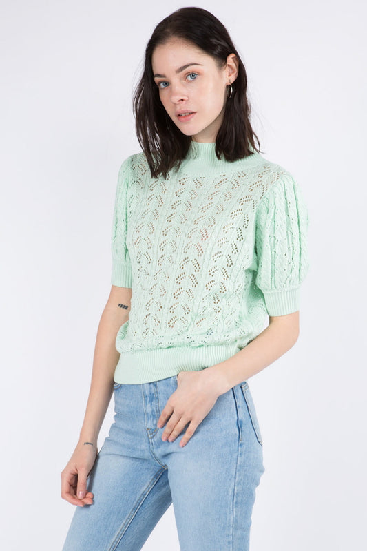 Spring Textured Puff Sleeves Sweater