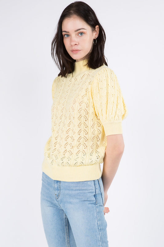 Spring Textured Puff Sleeves Sweater