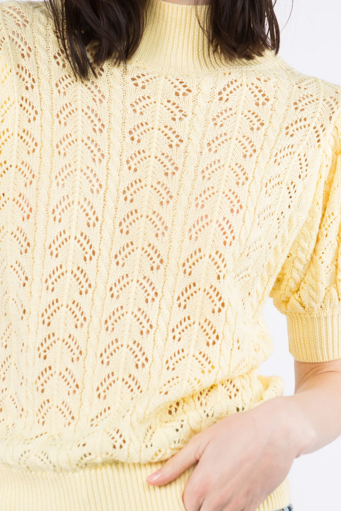 Spring Textured Puff Sleeves Sweater