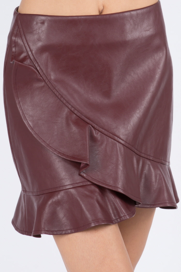 Asymmetrical Ruffle Layered PU Skirt