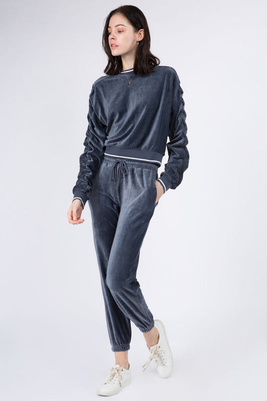 Soft Velour Shirring Detailed Top