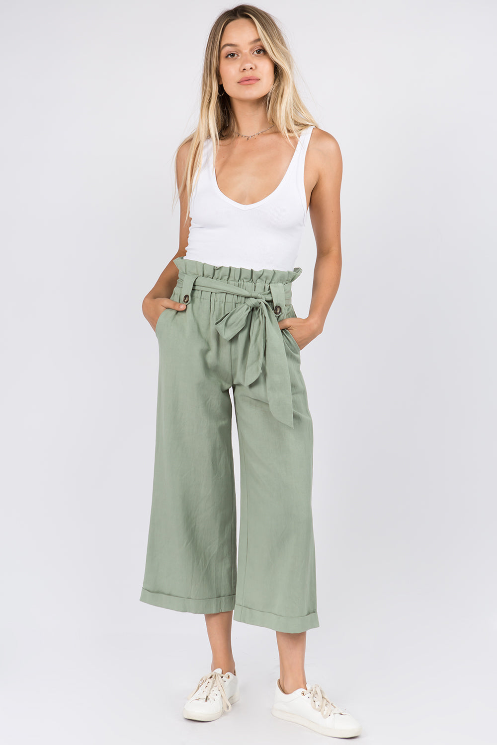 Linen Paperbag Belted Pants - Whiteroom+Cactus