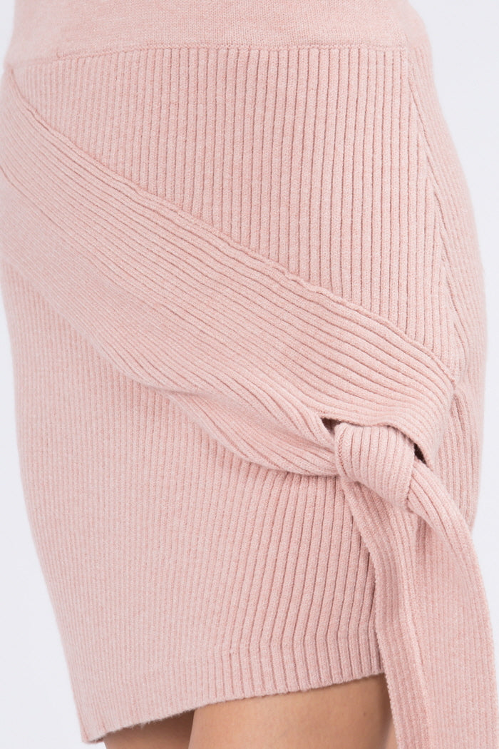 Side Tie Asymmetrical Knit Skirt