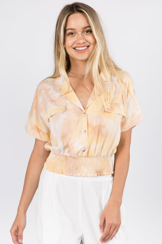 Smocking Detailed Tie Dye Top