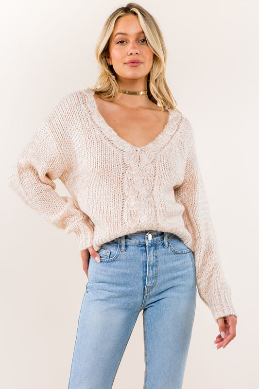 Twist Front Heather Pullover Sweater