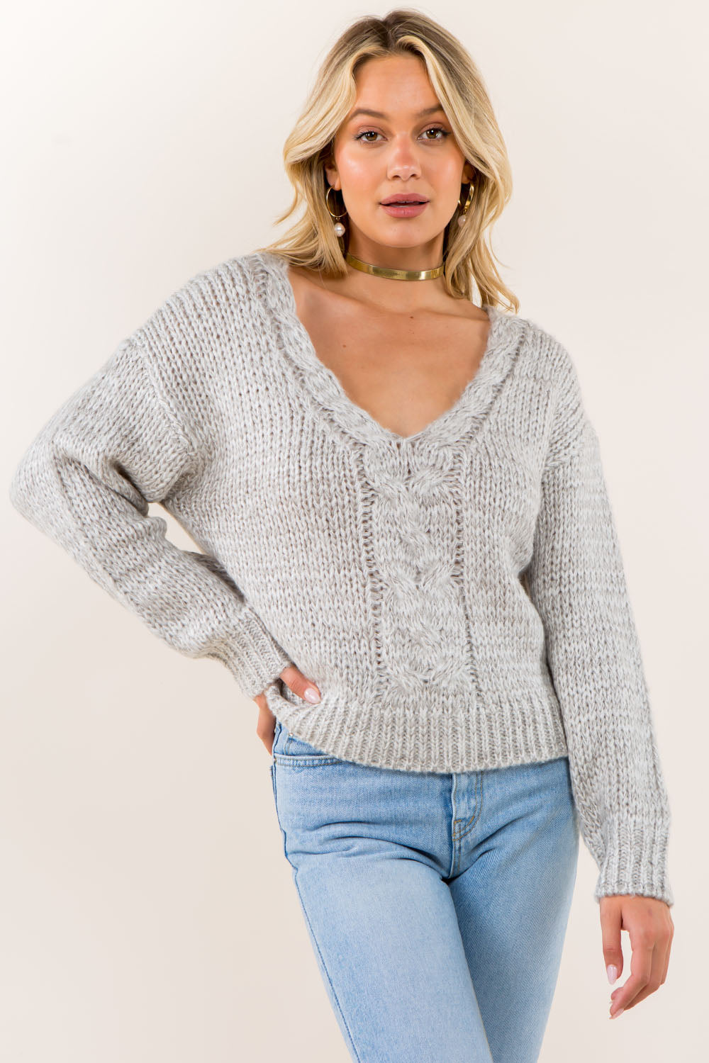 Twist Front Heather Pullover Sweater