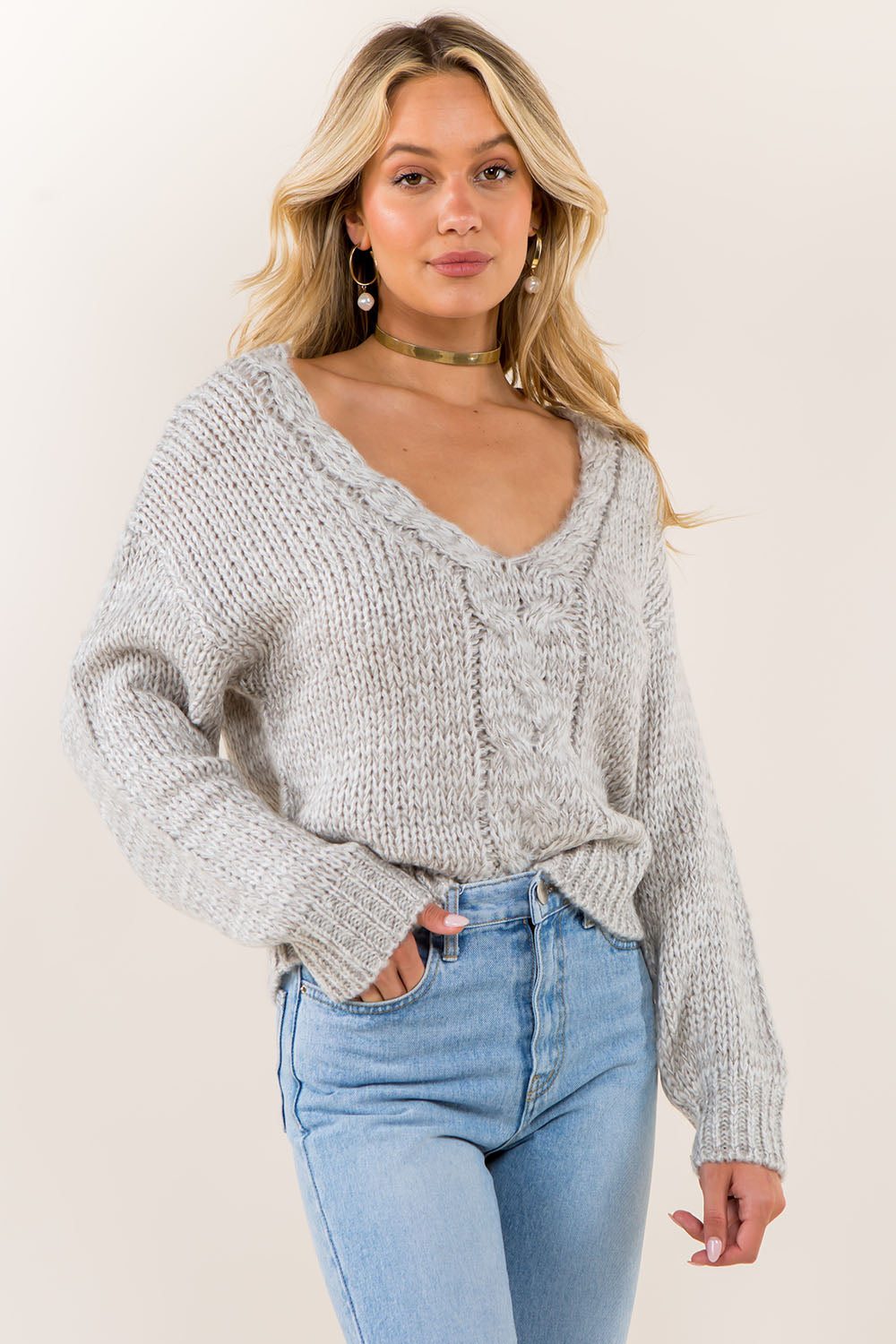 Twist Front Heather Pullover Sweater