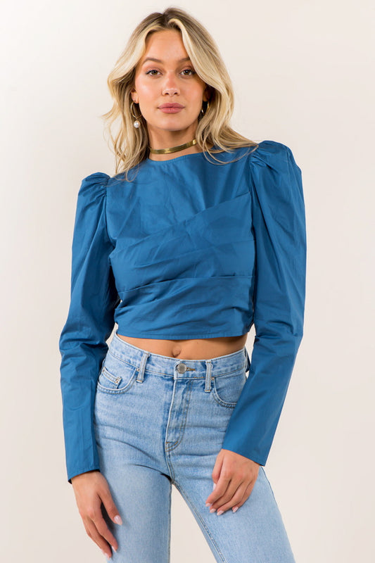 Pleat Front Tie Back Blouse