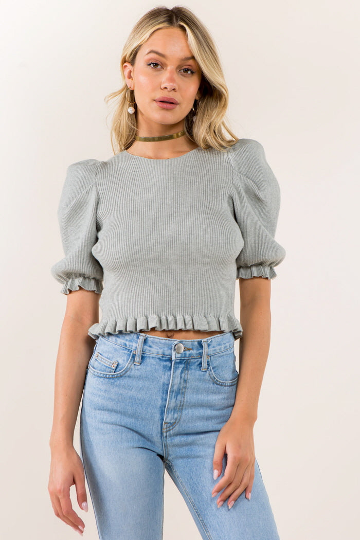 Tie Back Detail Balloon Sleeves Sweater