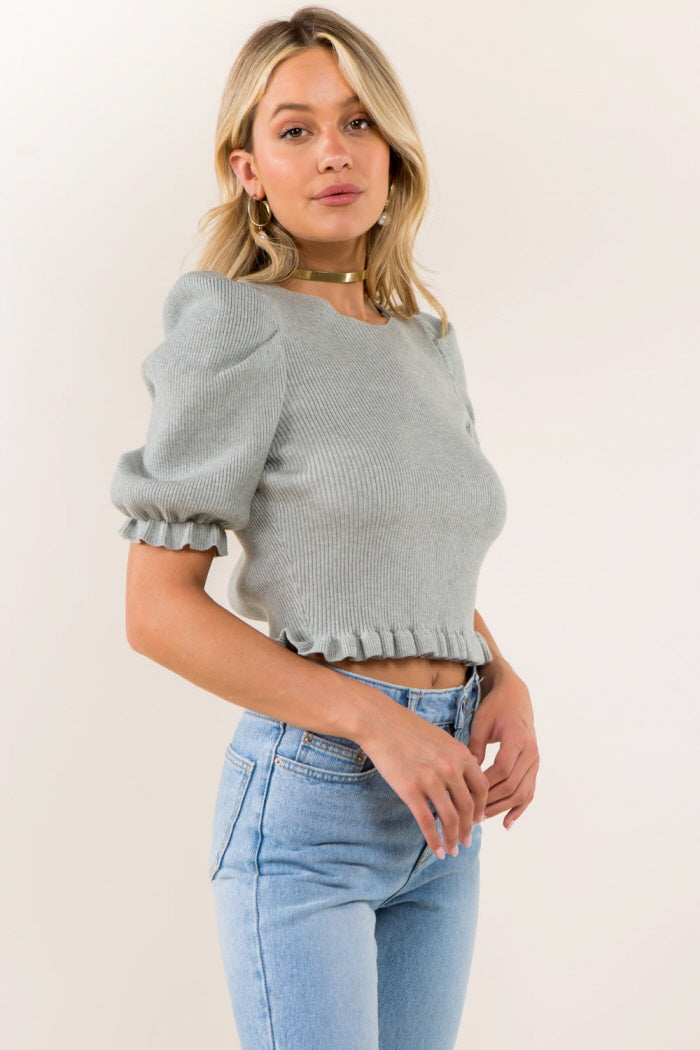 Tie Back Detail Balloon Sleeves Sweater