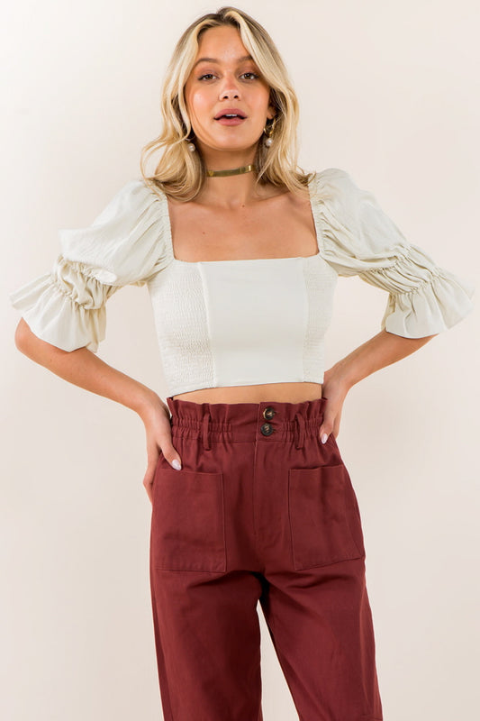 Smocking Bodice Ruffle Sleeves Blouse