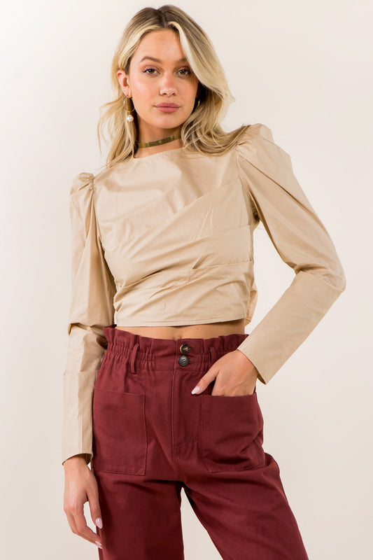 Pleat Front Tie Back Blouse