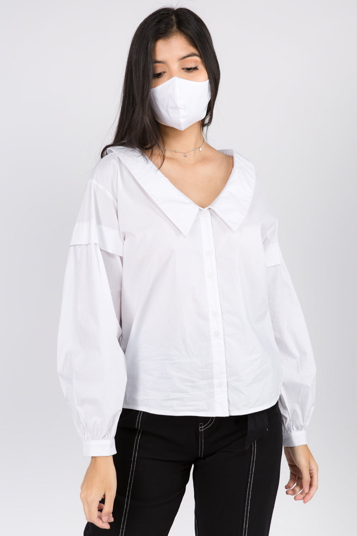 Wide Collar Poplin Shirt + Mask - Whiteroom+Cactus