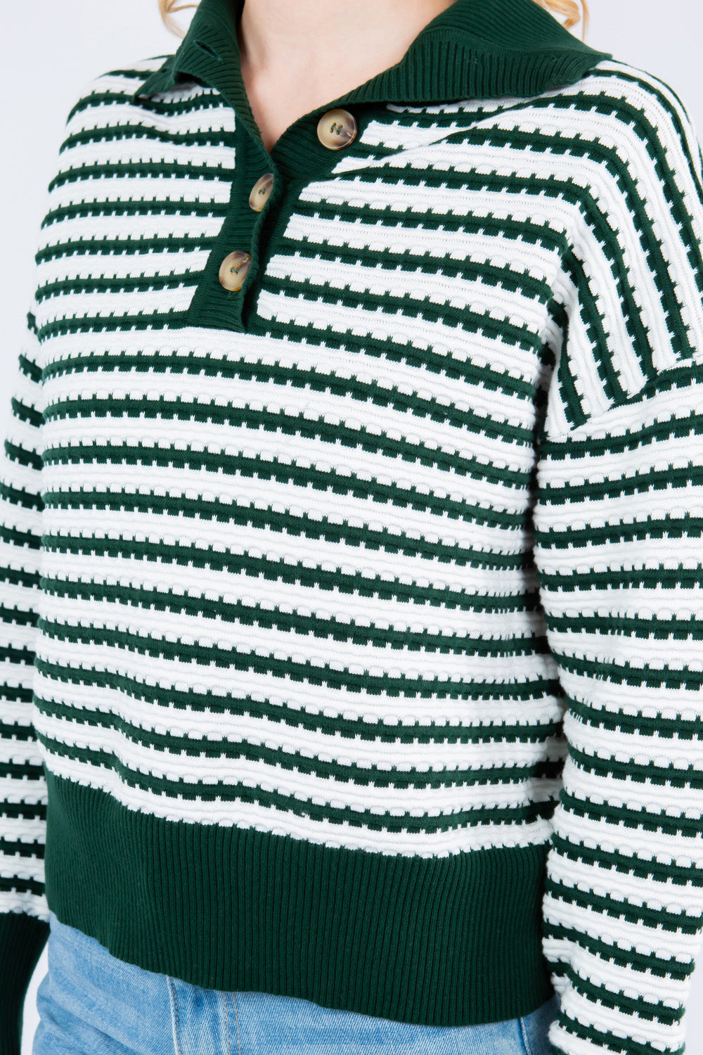 Striped High Neck Button Sweater