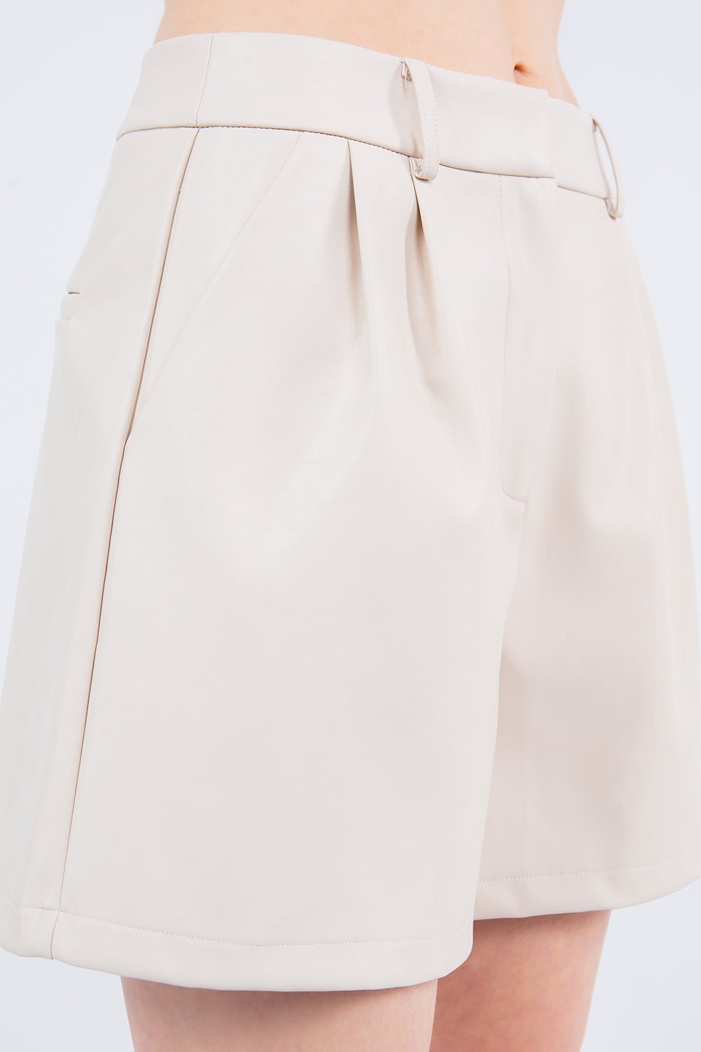 Pleat Detail PU Leather Shorts